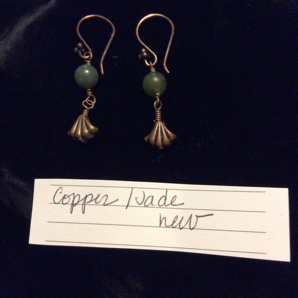 COPPER AND JADE EARRINGS, NEW